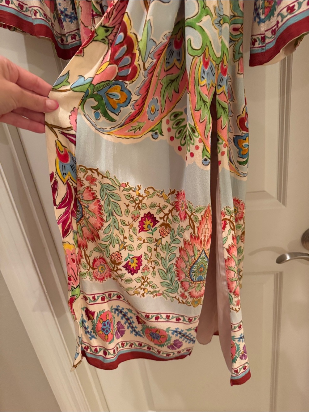 Zara Cream Floral Wrap Kimono Duster Cardigan Belted light weight cover up Small - Picture 5 of 14